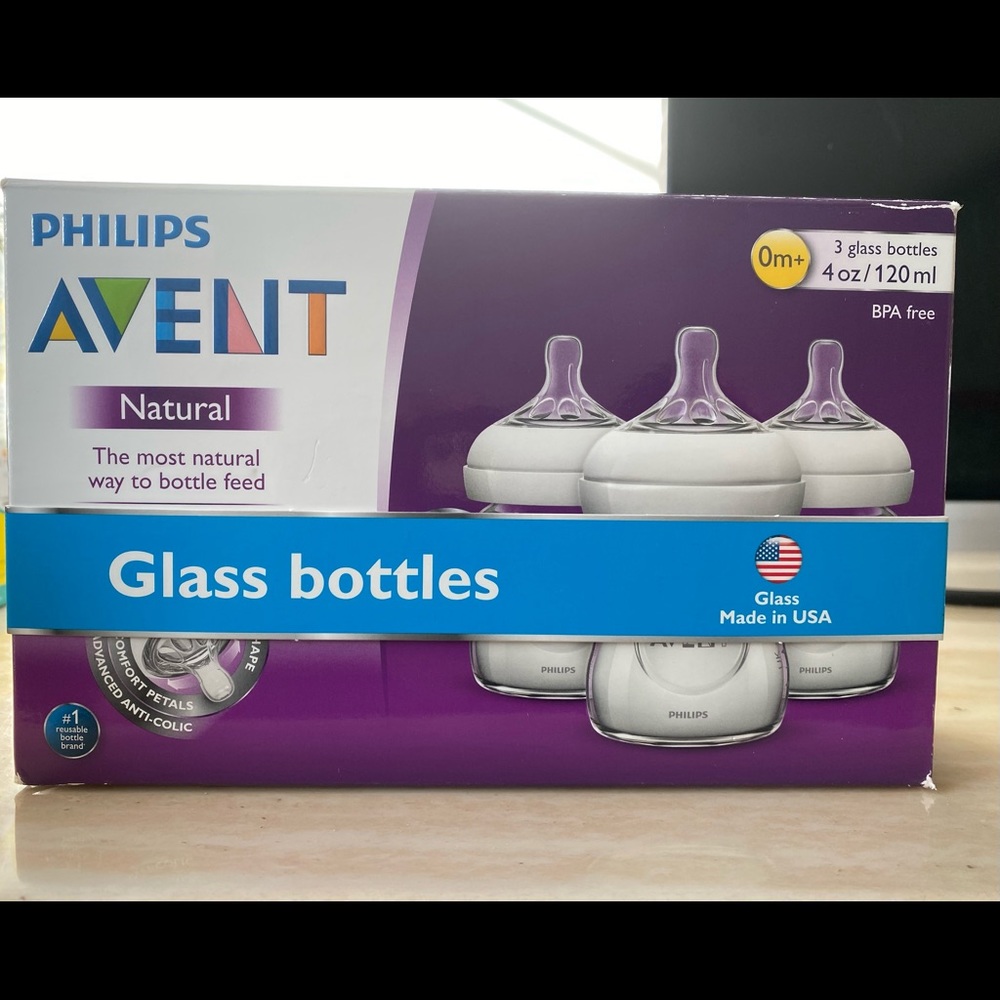 Philips Avent 4 oz 0m+ Natural Baby Glass Bottles 3-Pack New.
